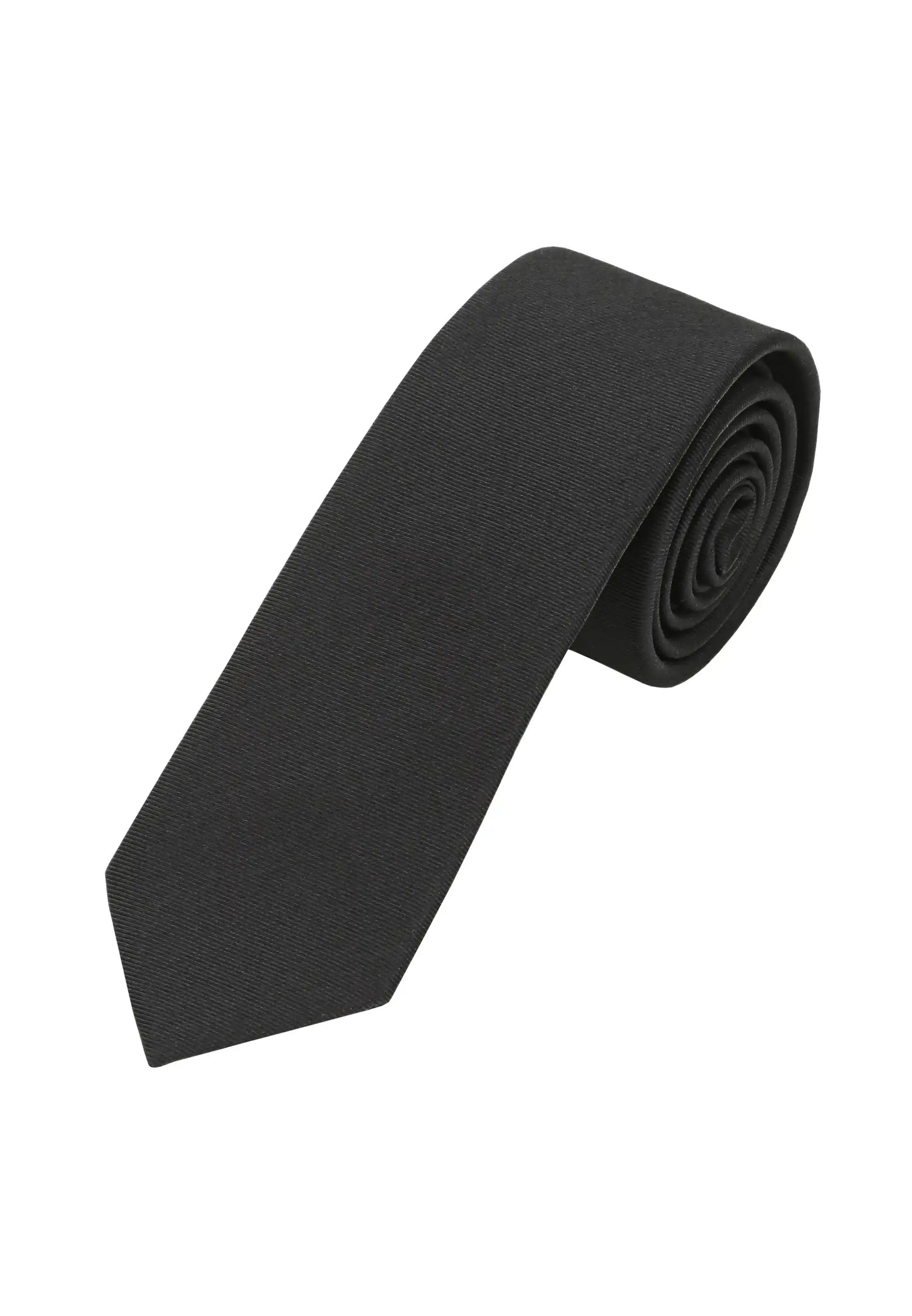 (Schwarz) Uni Seidenkrawatte Herren 6cm schmal aufgerollt