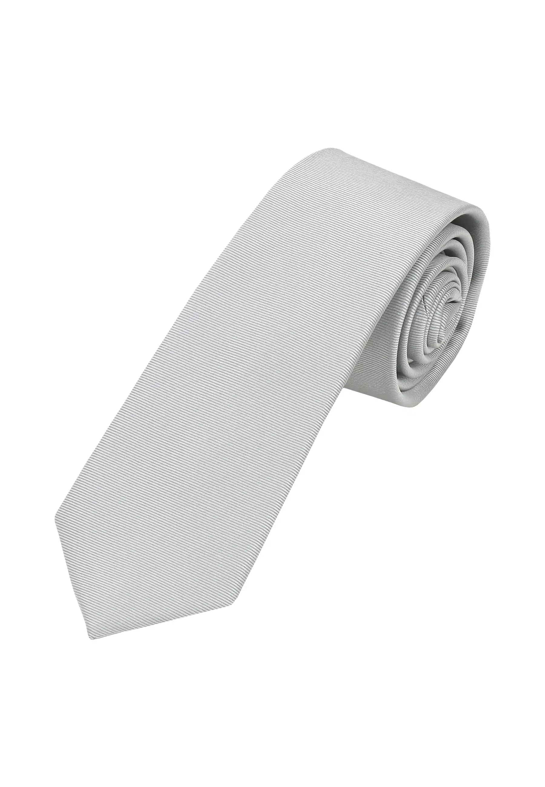 (Silber) Uni Seidenkrawatte Herren 6cm schmal aufgerollt