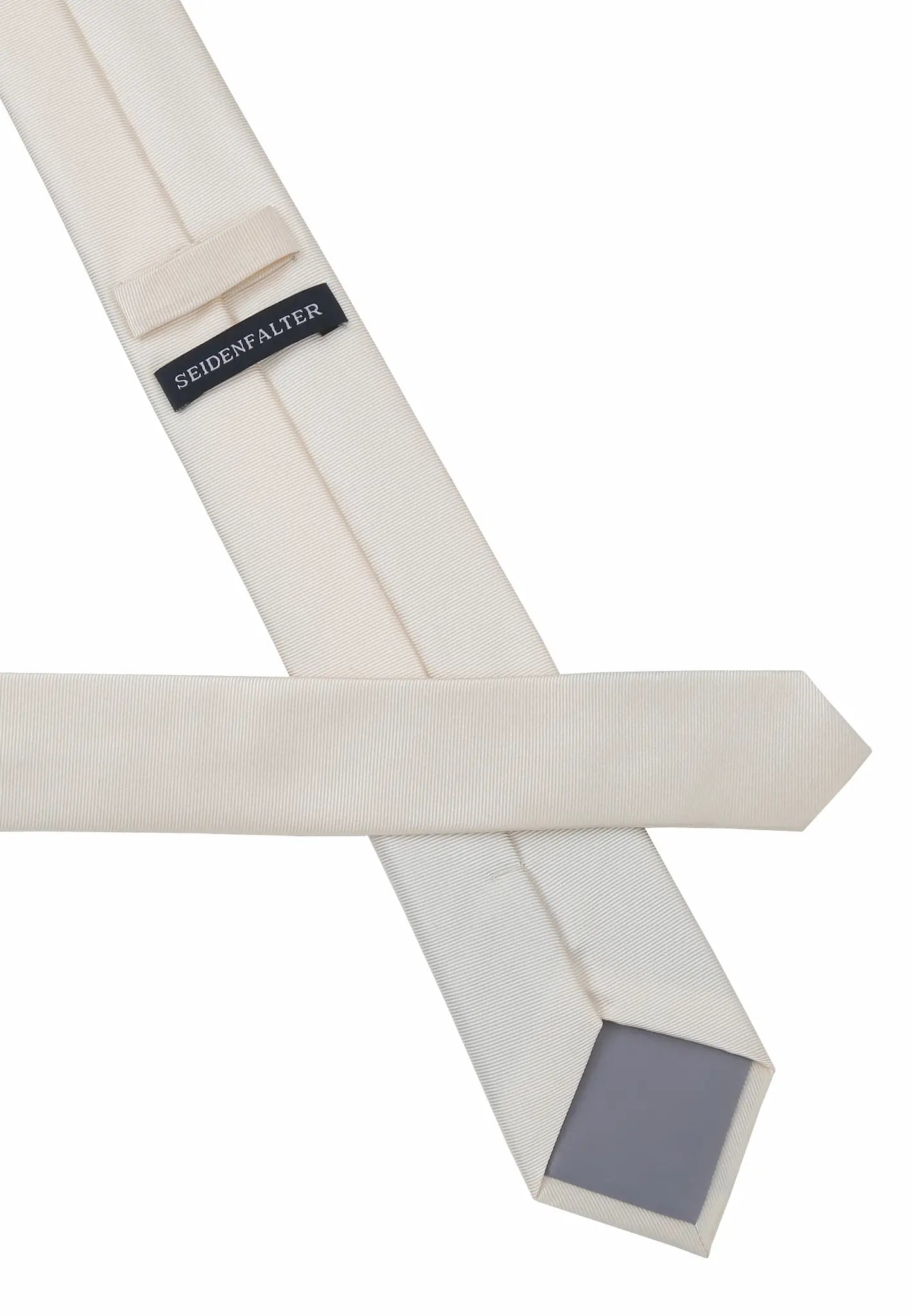 (Champagner) Uni Seidenkrawatte 6cm Rückseite mit Label Detail