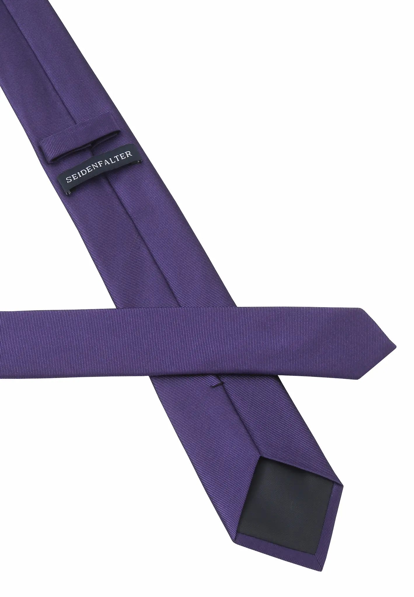 (Dunkellila) Uni Seidenkrawatte 6cm Rückseite mit Label Detail