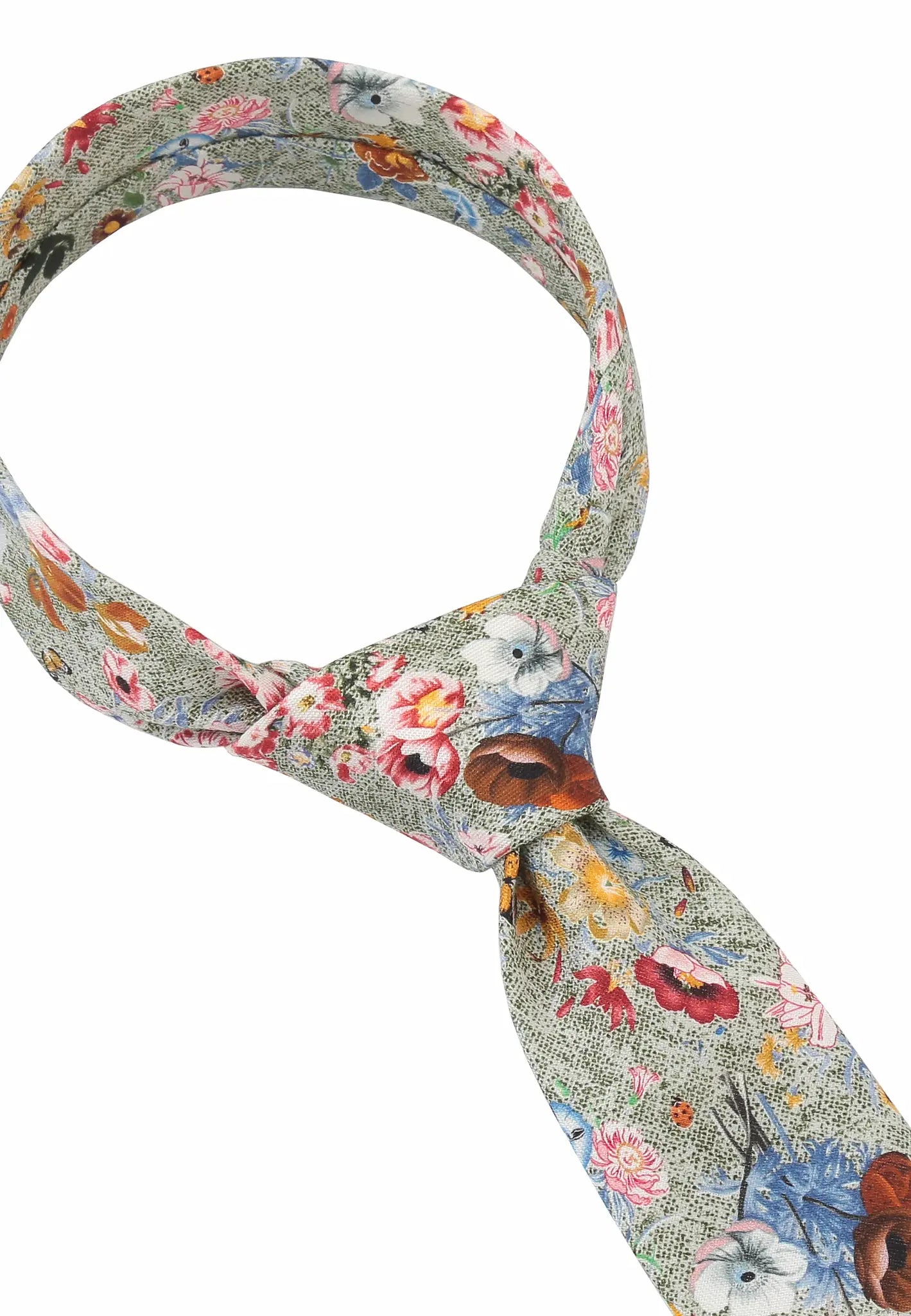 (Grün) Krawatte Blumenmuster – Detailansicht gebundener Knoten