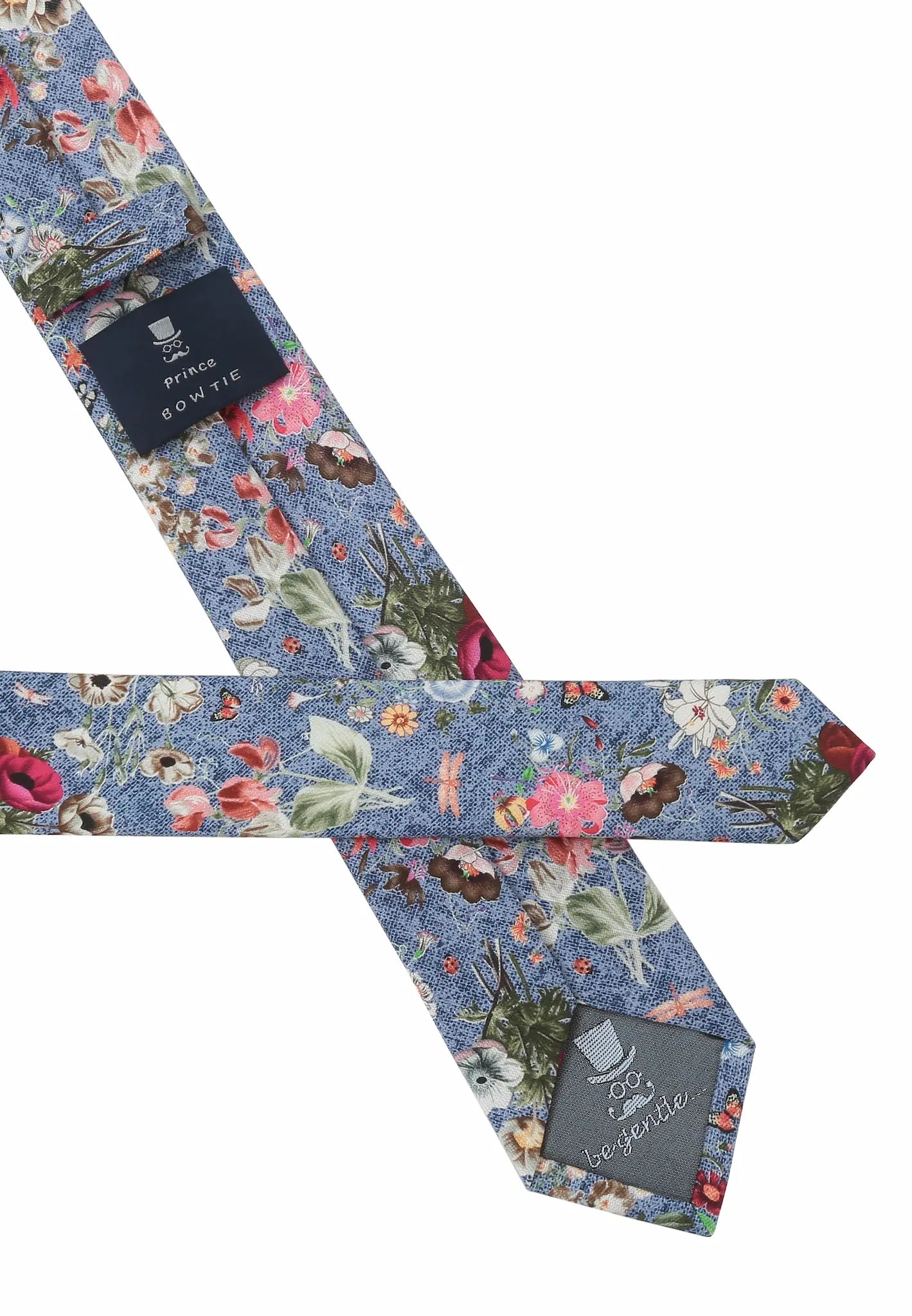 (Blau) Krawatte Herren Blumenmuster – Rückseite mit Label