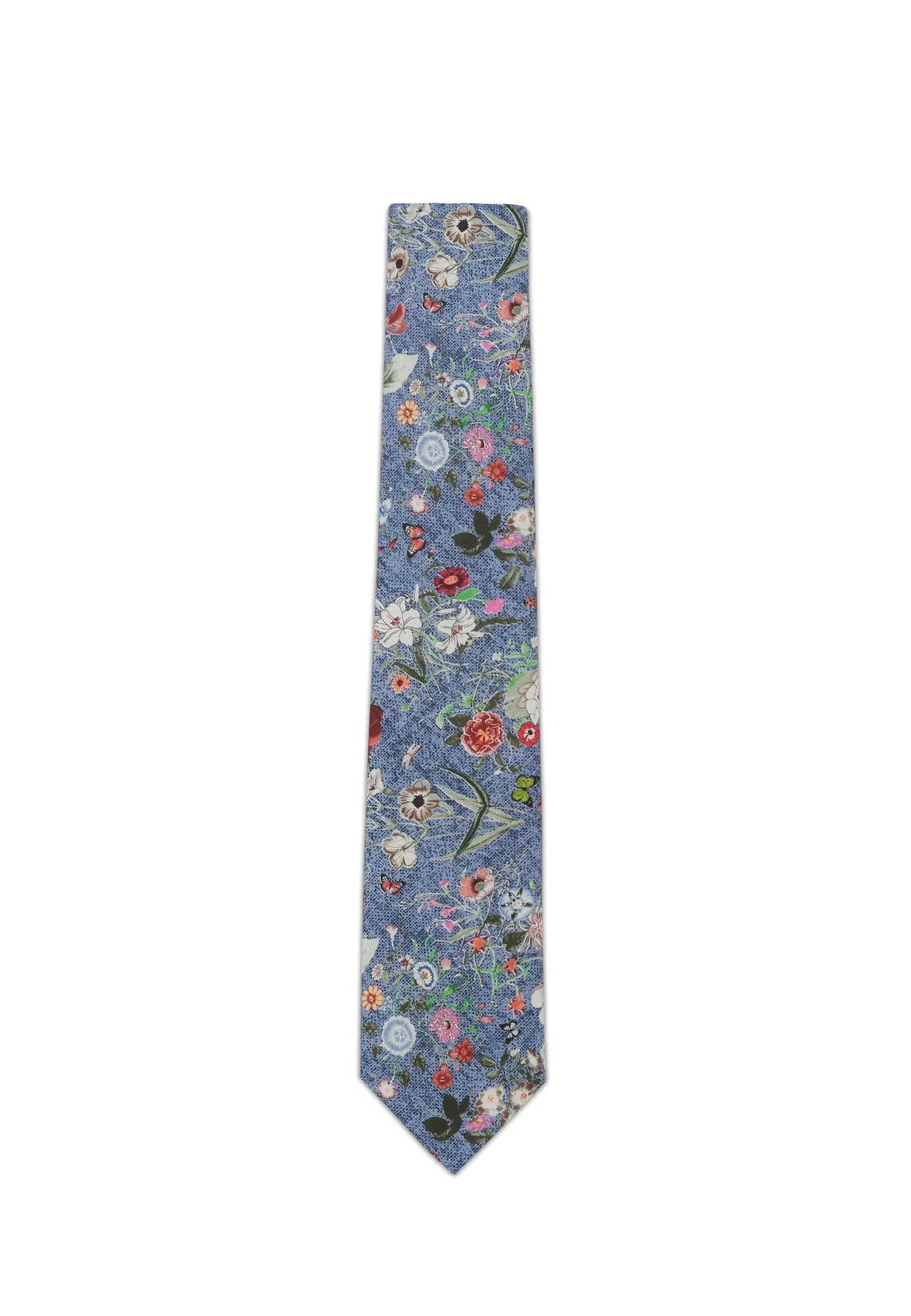 (Blau) Krawatte Herren floral Seide Baumwolle – Frontalansicht
