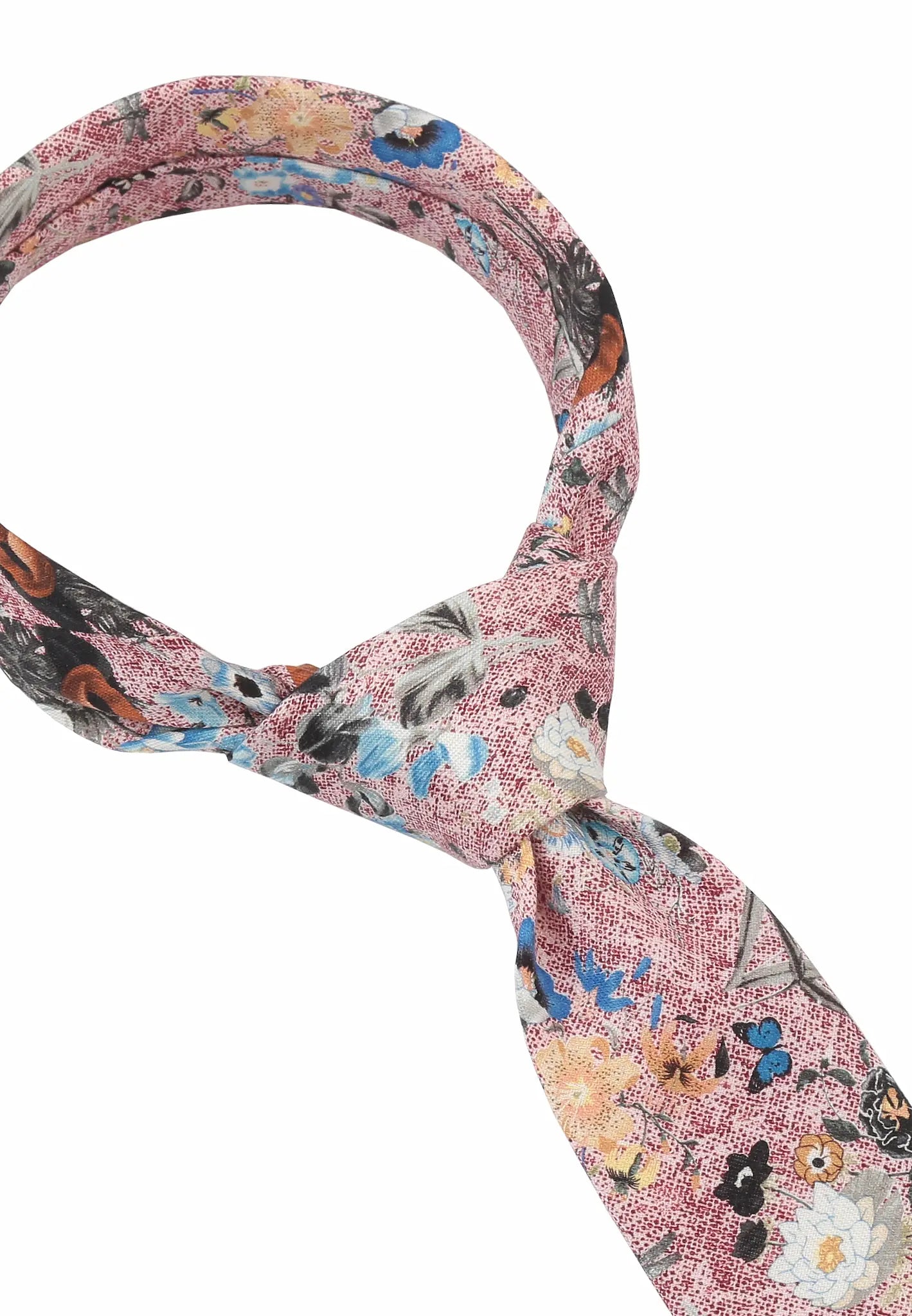 (Rot) Krawatte Blumenmuster – Detailansicht gebundener Knoten