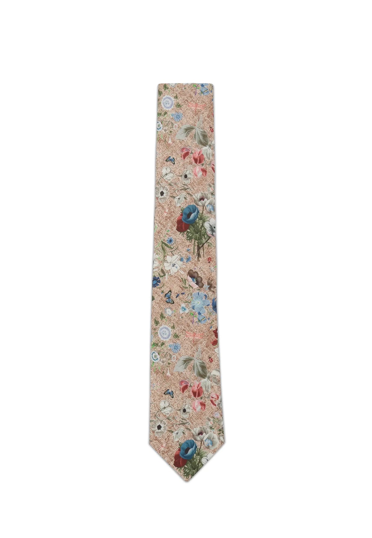 (Beige) Krawatte Herren floral Seide Baumwolle – Frontalansicht