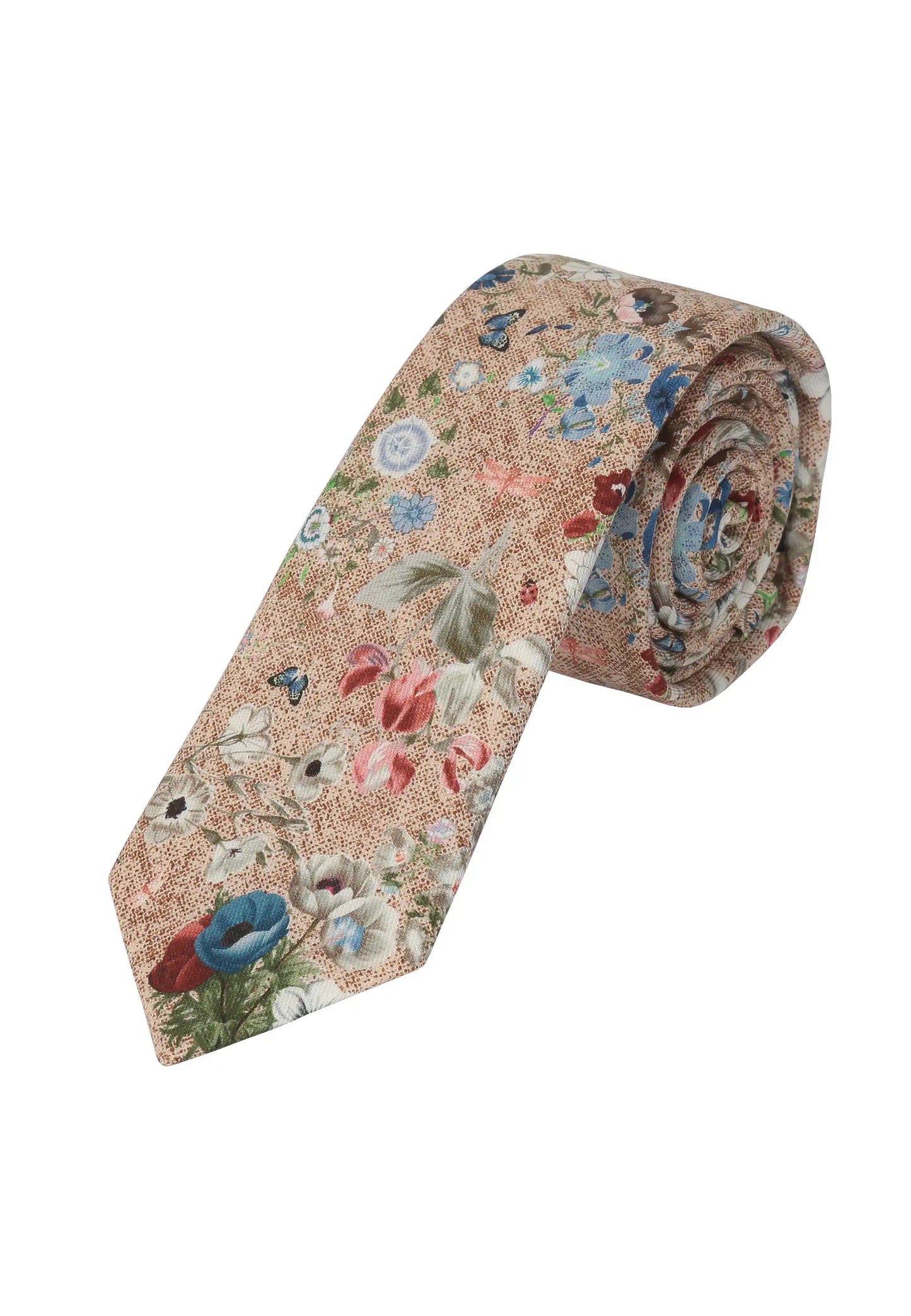 (Beige) Krawatte Herren Blumenmuster Seide – gerollt Gesamtansicht