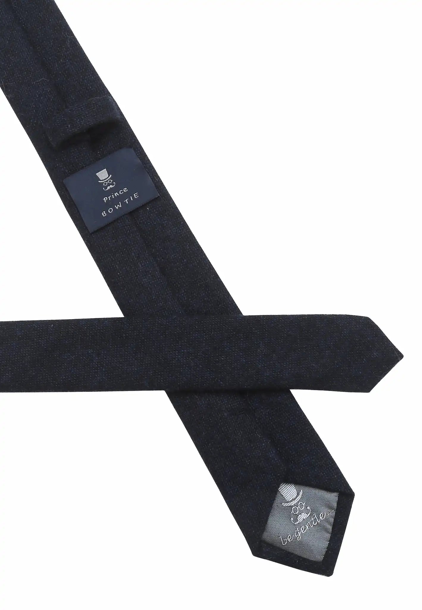 (Dunkelblau) Krawatte Tweed – Rückseite mit Prince Bowtie Label