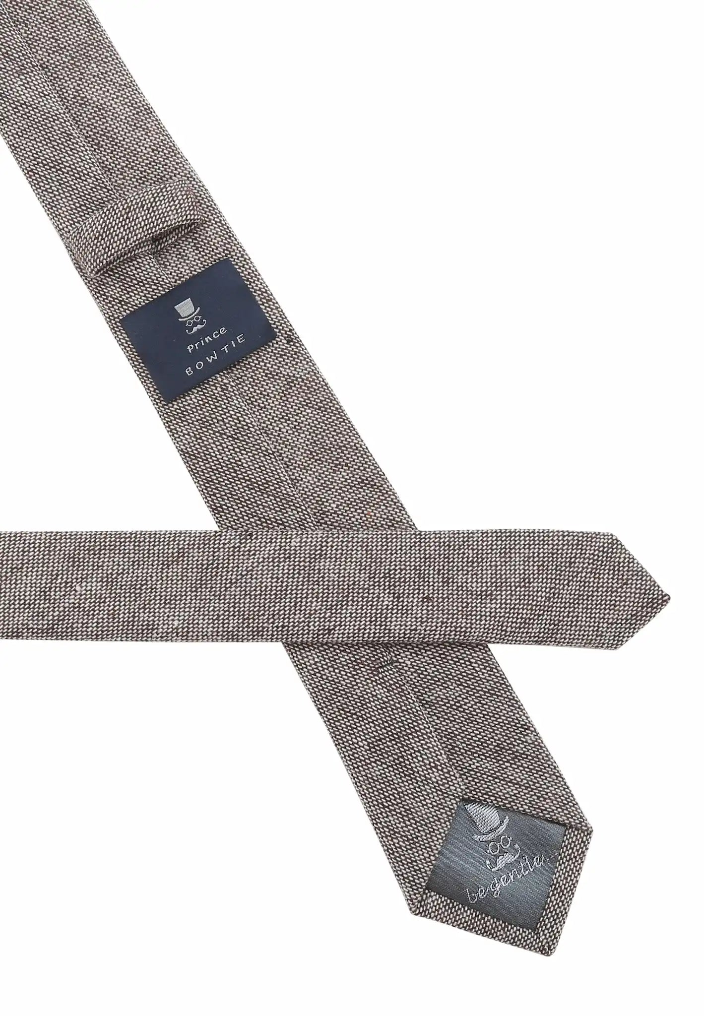 (Beige) Krawatte Tweed – Rückseite mit Prince Bowtie Label