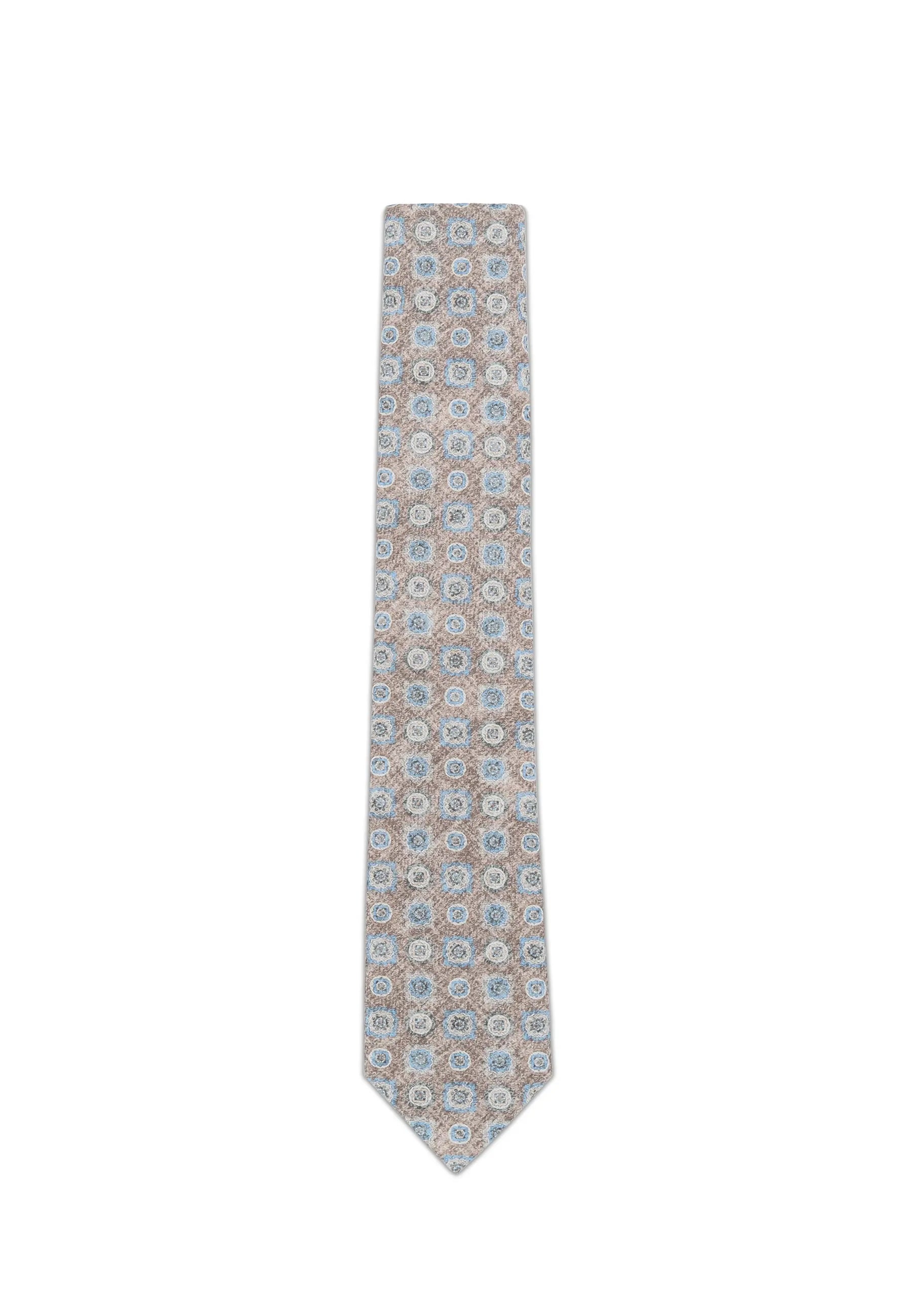 (Beige) Krawatte Medaillon-Muster Baumwolle 6 cm – Gesamtansicht