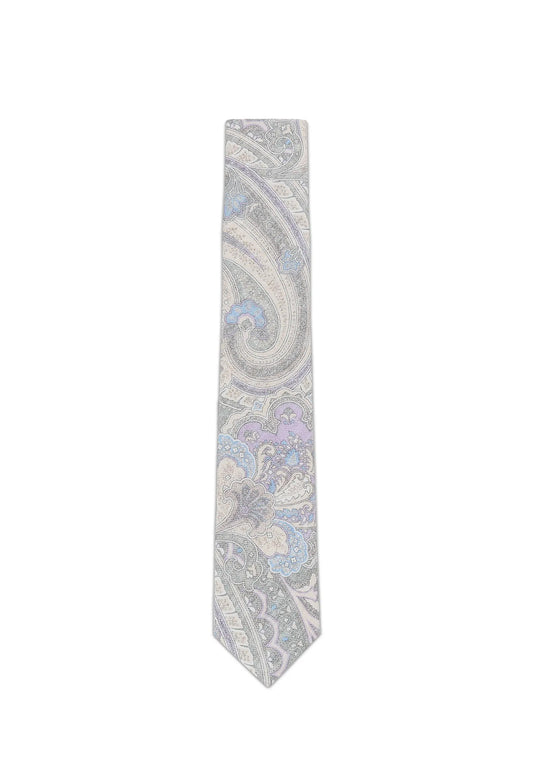 (Grau) Krawatte Paisley-Muster Baumwolle 6 cm – Gesamtansicht