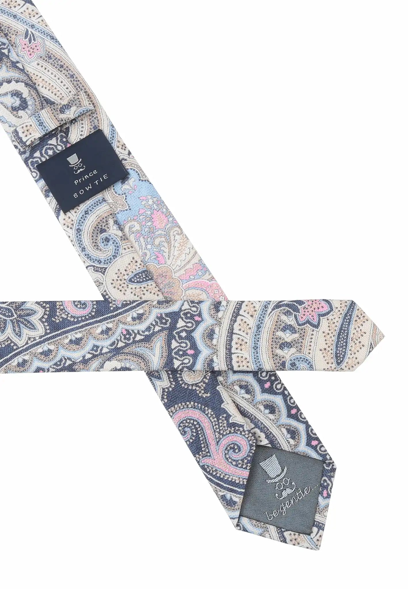 (Dunkelblau) Krawatte Paisley Baumwolle – Rückseite mit Prince Bowtie Label