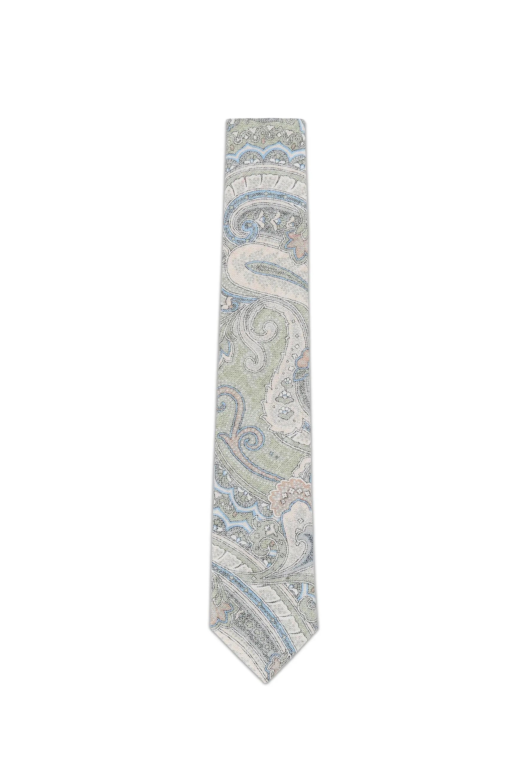 (Grün) Krawatte Paisley-Muster Baumwolle 6 cm – Gesamtansicht