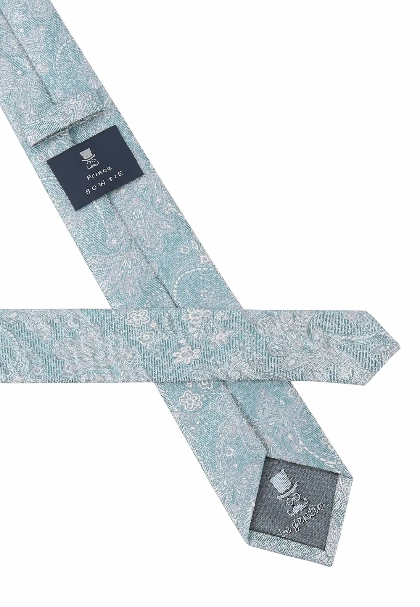 (Petrol) Krawatte Paisley Seide – Rückseite mit Prince Bowtie Label