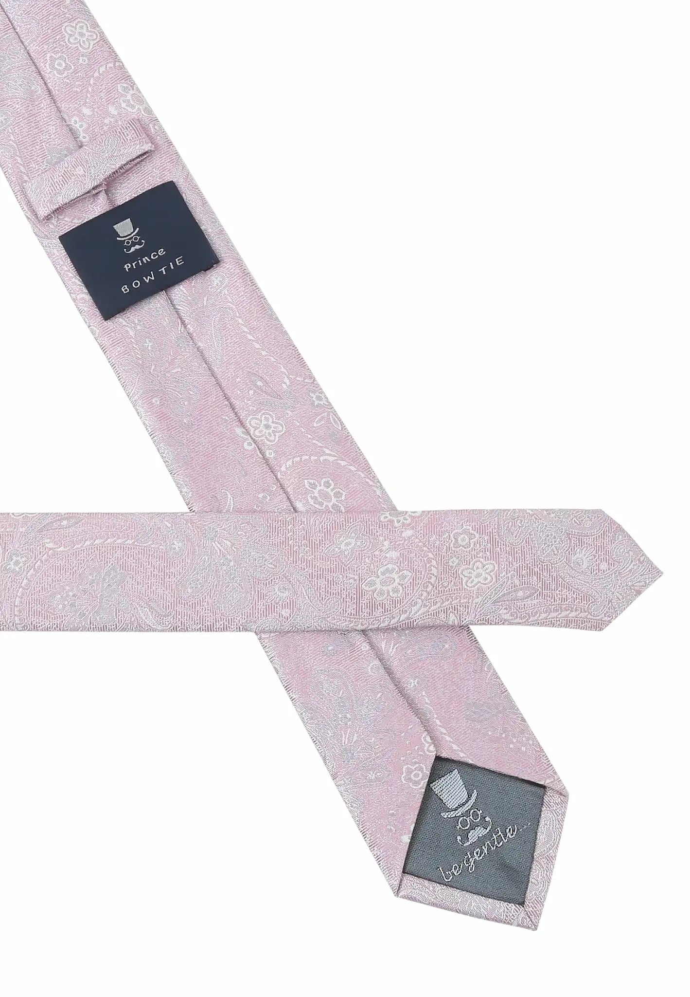 (Rosa) Krawatte Paisley Seide – Rückseite mit Prince Bowtie Label