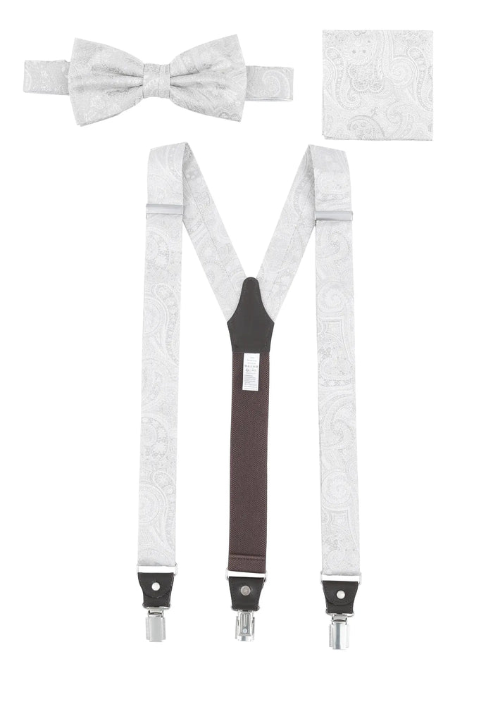 Men's Wedding Suspenders Set with Bow Tie & Pocket Square – Paisley