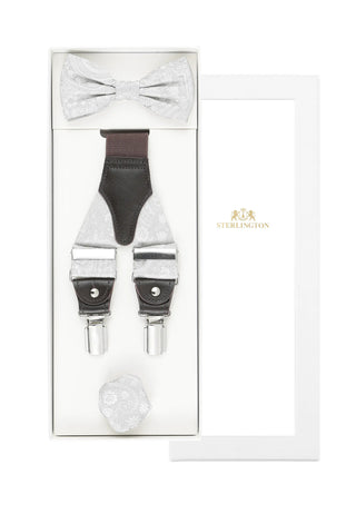 Men's Wedding Suspenders Set with Bow Tie & Pocket Square – Paisley