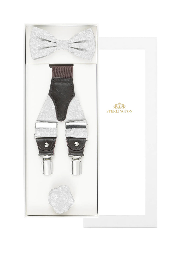 Men's Wedding Suspenders Set with Bow Tie & Pocket Square – Paisley