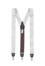 (Beige) Hosenträger Herren Paisley Seide – Y-Form Rückansicht mit Clips und Lederdetails