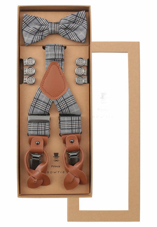 Men's Grey Suspenders Set – Glen Check