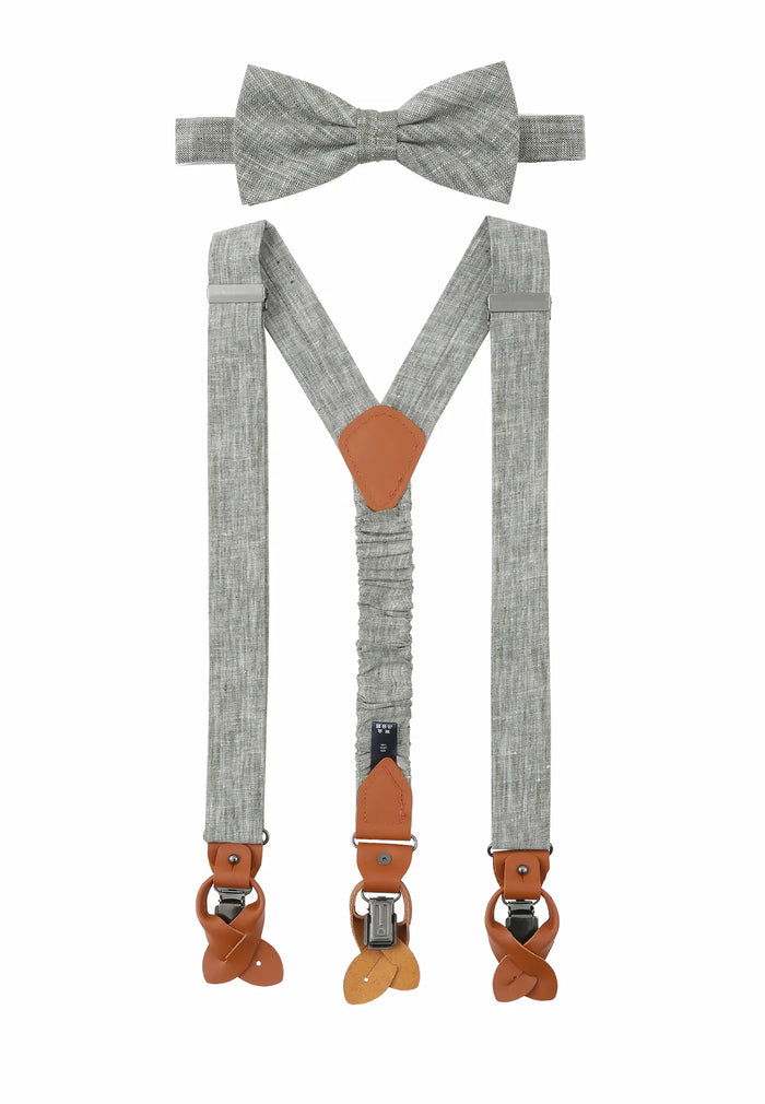 Men's suspenders set with bow tie - linen