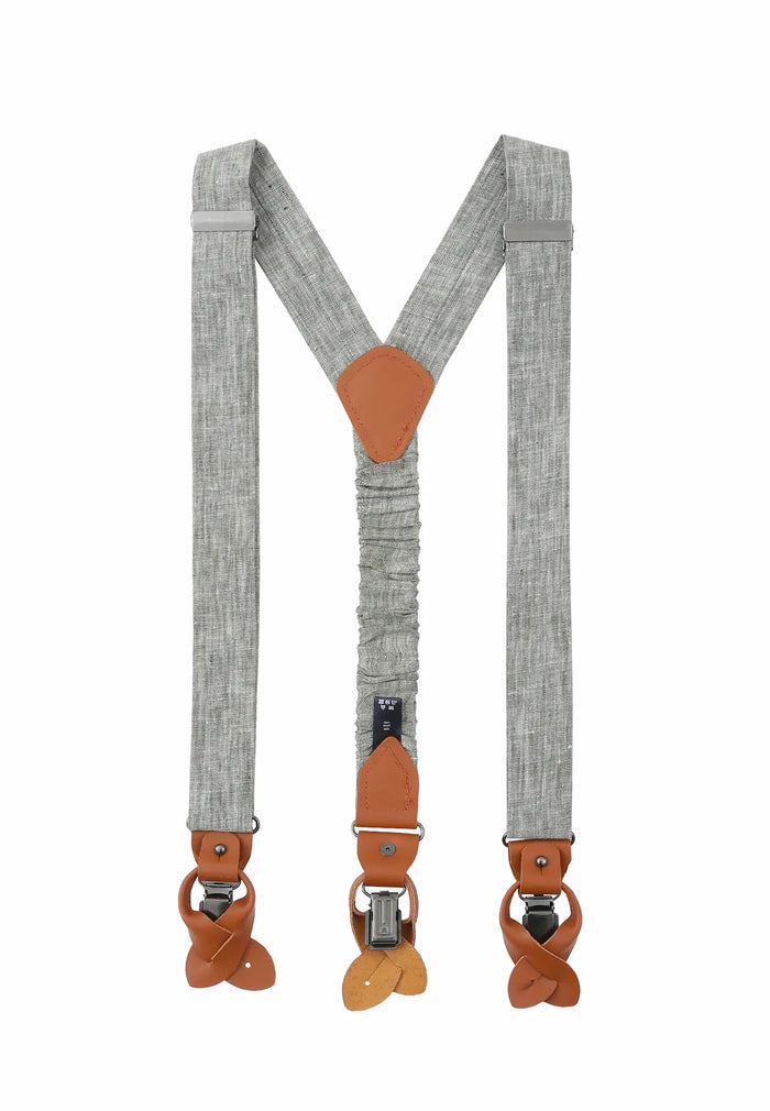 Men's suspenders set with bow tie - linen