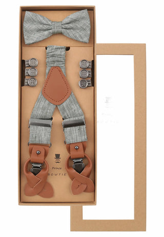 Men's suspenders set with bow tie - linen