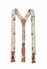 (Beige) Hosenträger Herren Blumenmuster – Rückansicht Y-Form mit Clips