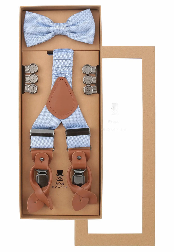 Men's suspender set with silk bow tie – micro pattern