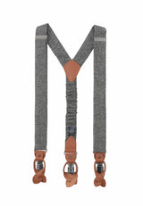 (Grau) Hosenträger Herren Tweed – Rückansicht Y-Form mit Clips und Lederschlaufen