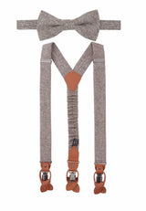 (Beige) Hosenträger und Fliege Herren Tweed – Y-Form mit Lederdetails