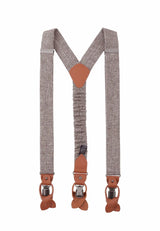 (Beige) Hosenträger Herren Tweed – Rückansicht Y-Form mit Clips und Lederschlaufen