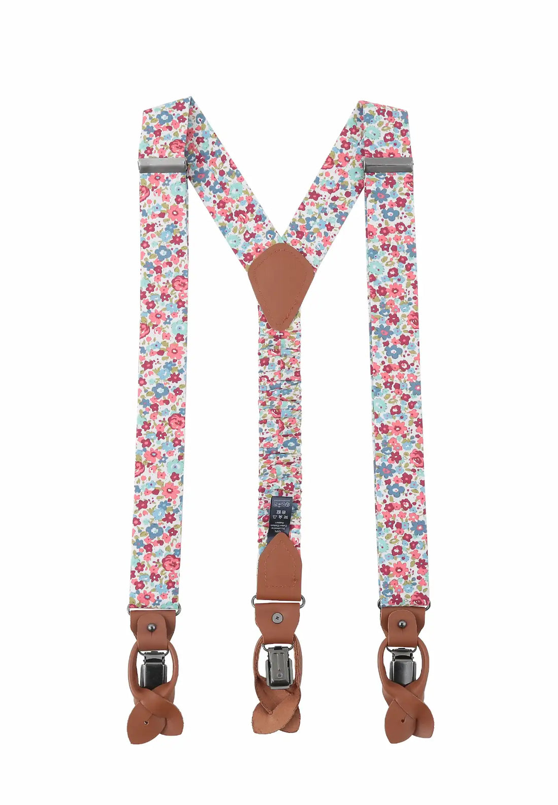 (Koralle) Hosenträger Herren Blumenmuster Baumwolle – Y-Form mit Clips und Lederdetails