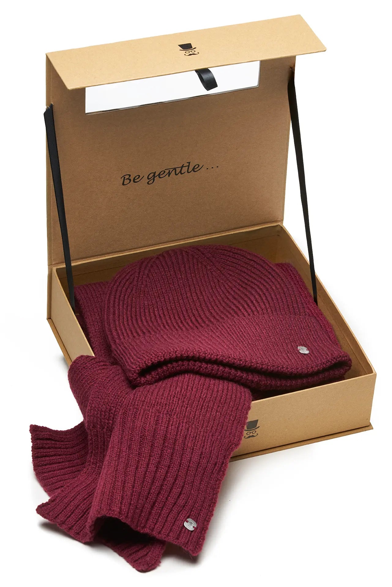 (Rot) Schal Mütze Set Herren Wolle – Winterset in Geschenkbox