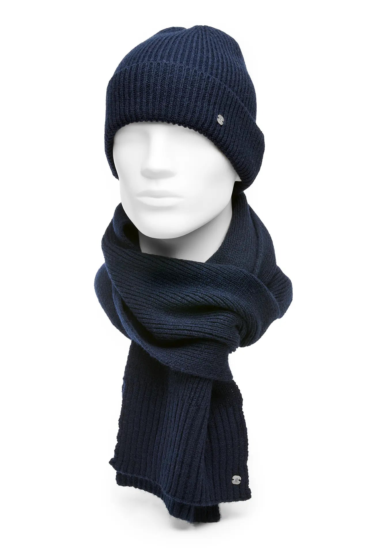 (Dunkelblau) Schal Mütze Set Herren – getragen auf Büste Winter
