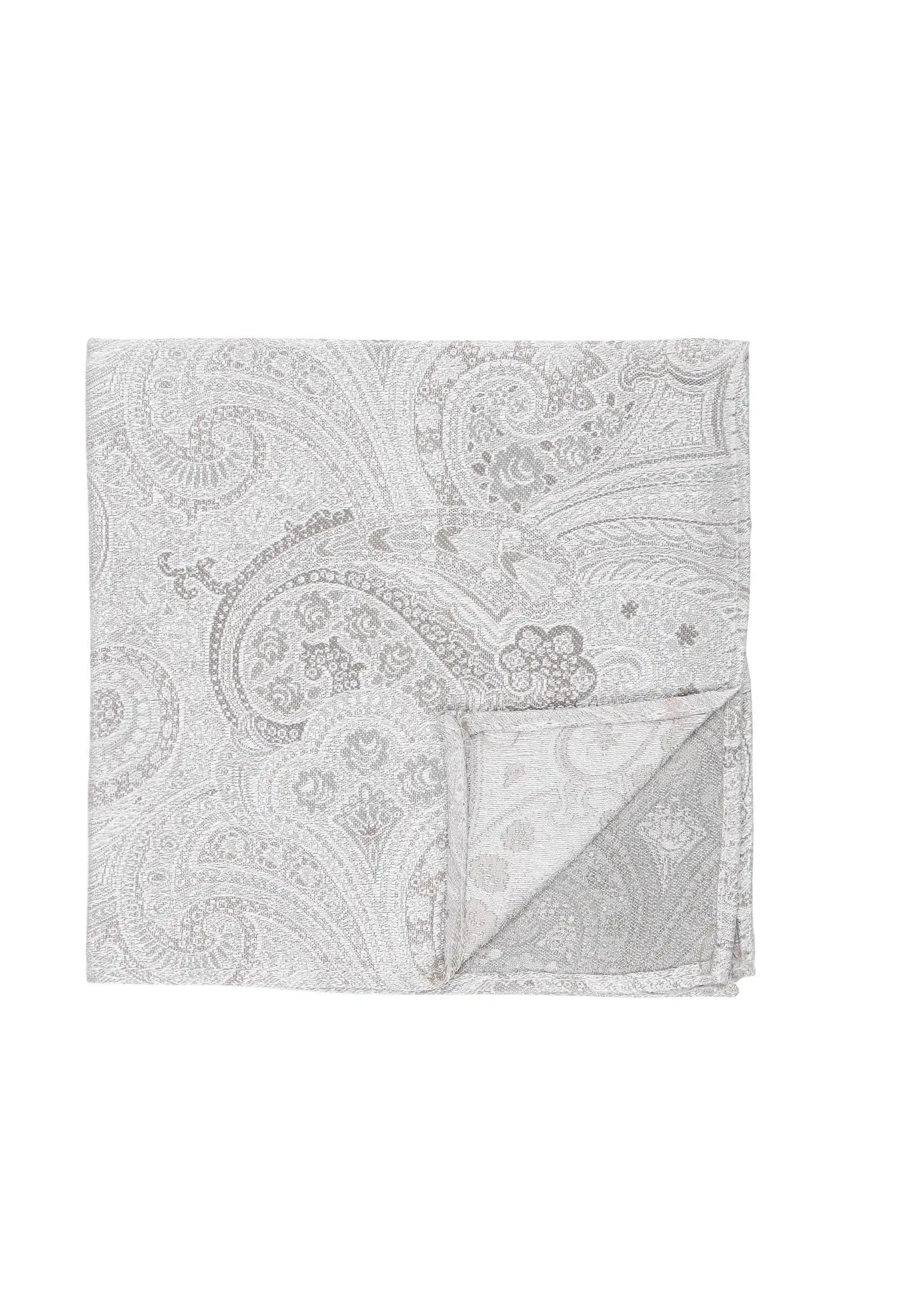 (Beige) Einstecktuch Herren Paisley Seide – flach ausgelegt mit umgeschlagener Ecke