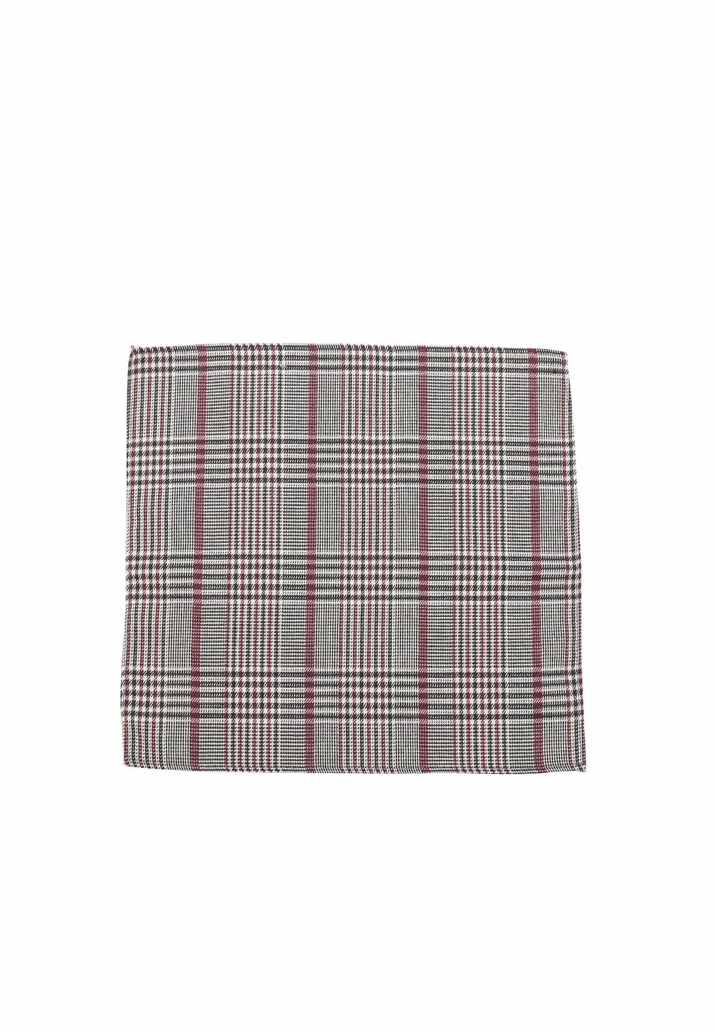 (Bordeaux) Einstecktuch Glencheck bordeaux flach ausgelegt 28x28 cm