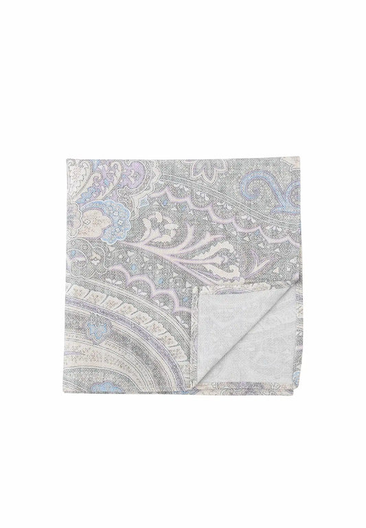 (Grau) Einstecktuch Paisley Baumwolle – Detailansicht Saumverarbeitung
