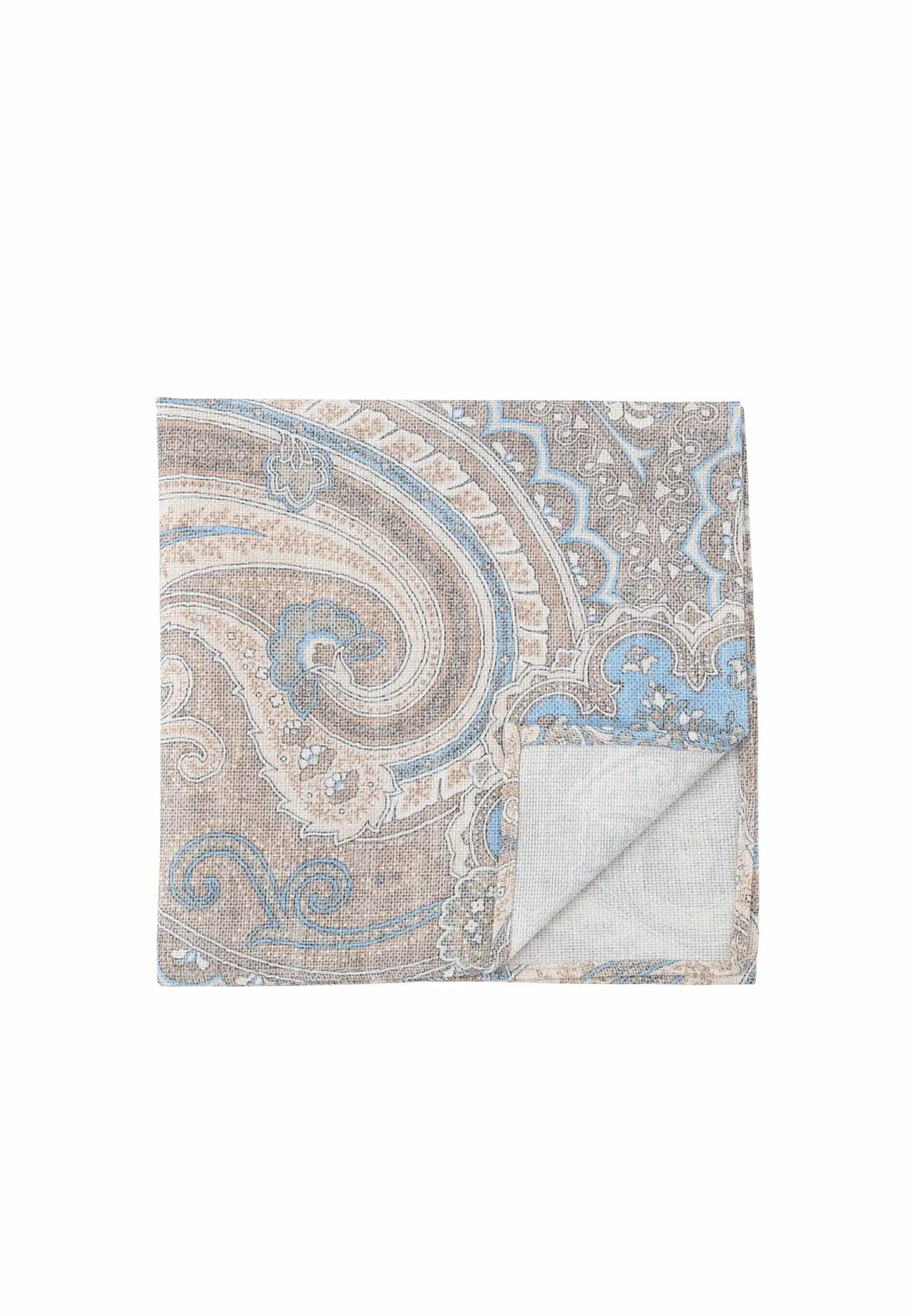  Ecke)(Beige) Einstecktuch Paisley Baumwolle – Detailansicht Saumverarbeitung