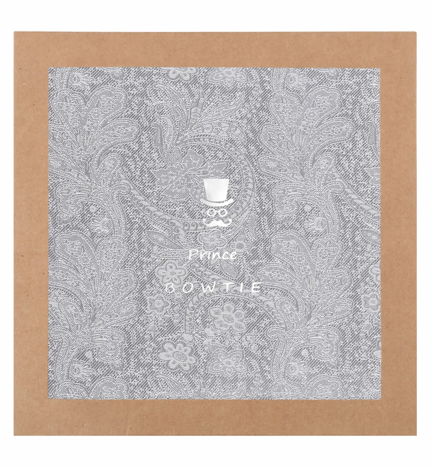 (Hellgrau) Einstecktuch Paisley Seide in Geschenkverpackung – Prince Bowtie