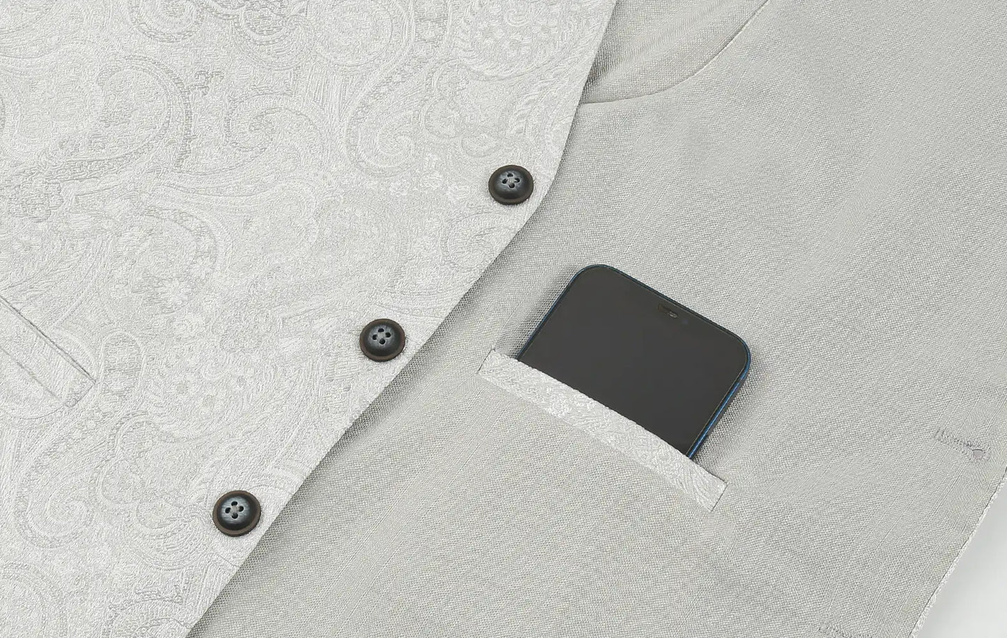(Champagner) Hochzeitsweste Paisley – Detailansicht Innentasche mit Handy