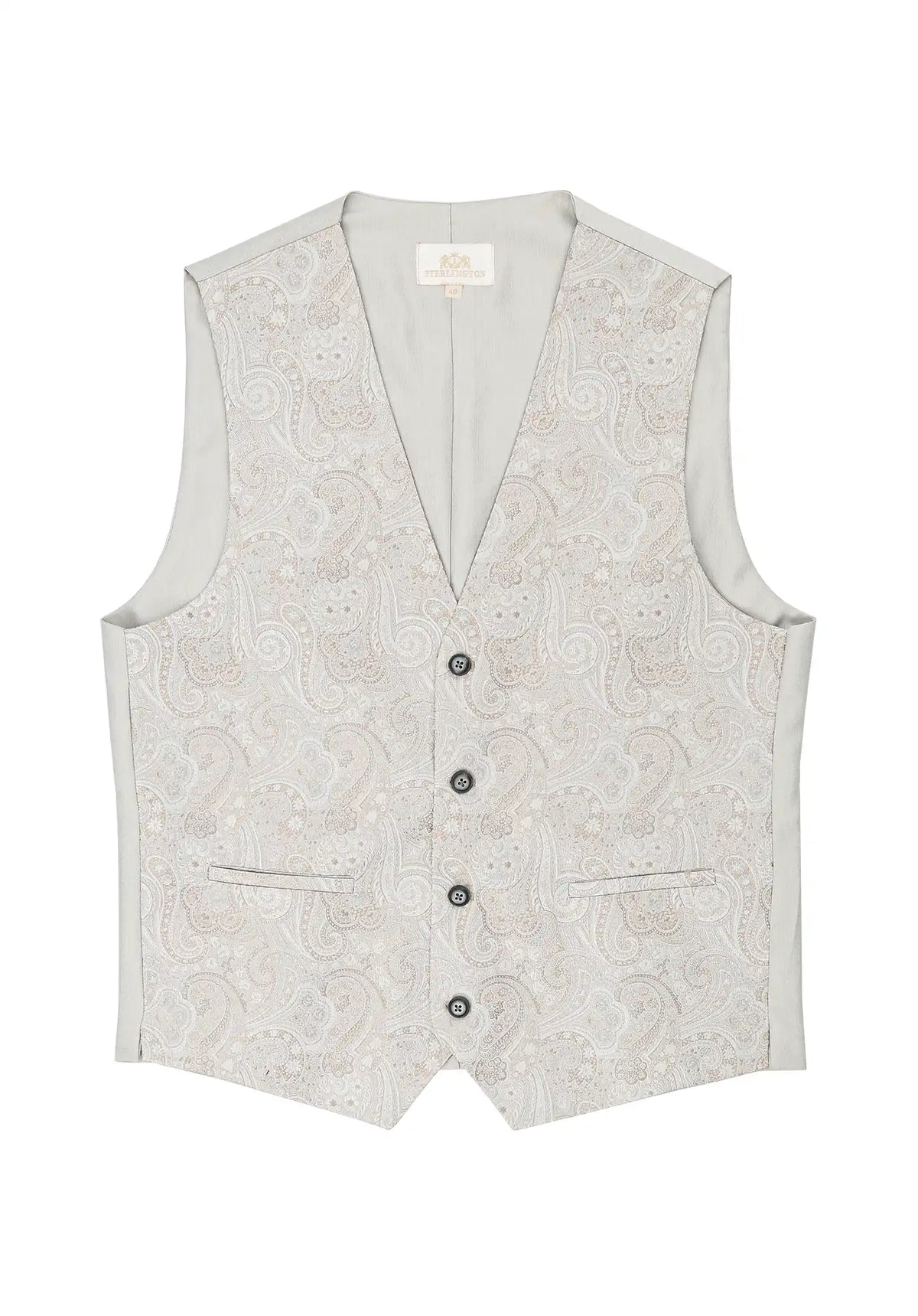 (Beige) Hochzeitsweste Paisley Seide – geschlossen mit vier Knöpfen