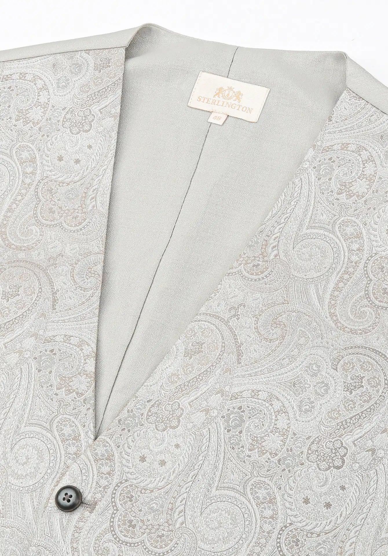 (Beige) Hochzeitsweste Sterlington Paisley – V-Ausschnitt mit Label