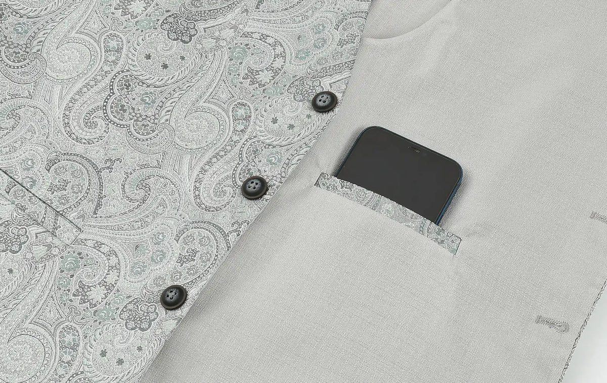 (Grün) Hochzeitsweste Paisley – Detailansicht Innentasche mit Handy