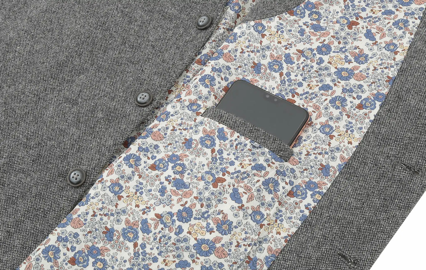 (Grau) Weste Tweed – große Innentasche mit Smartphone Detailansicht