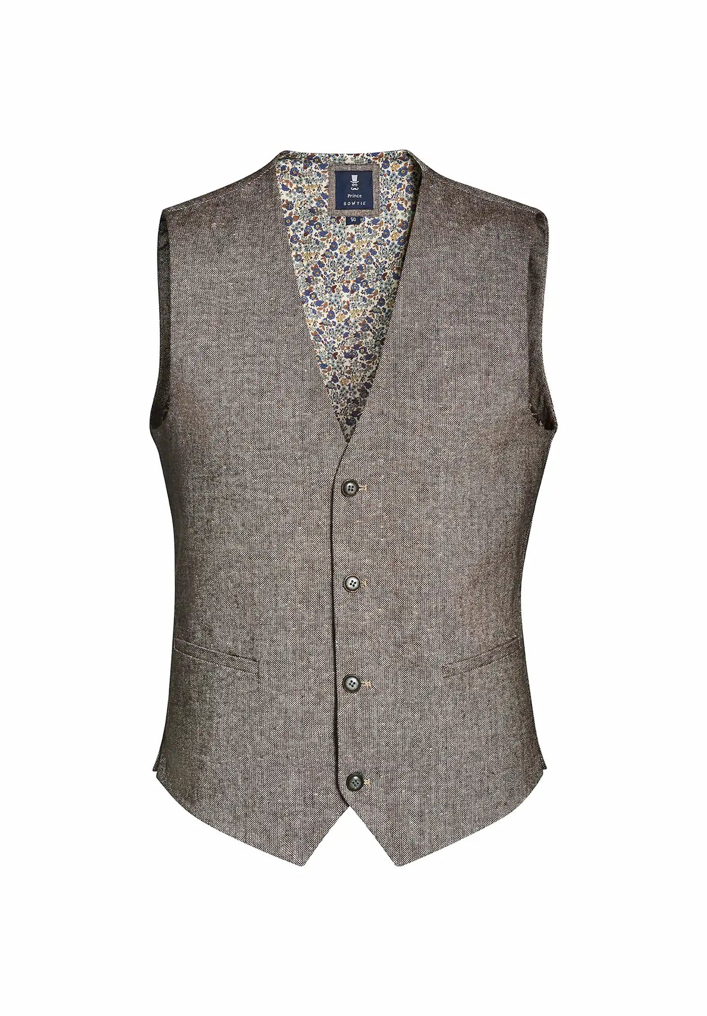 (Beige) Westen Set Tweed – Weste Frontalansicht mit floralem Innenfutter