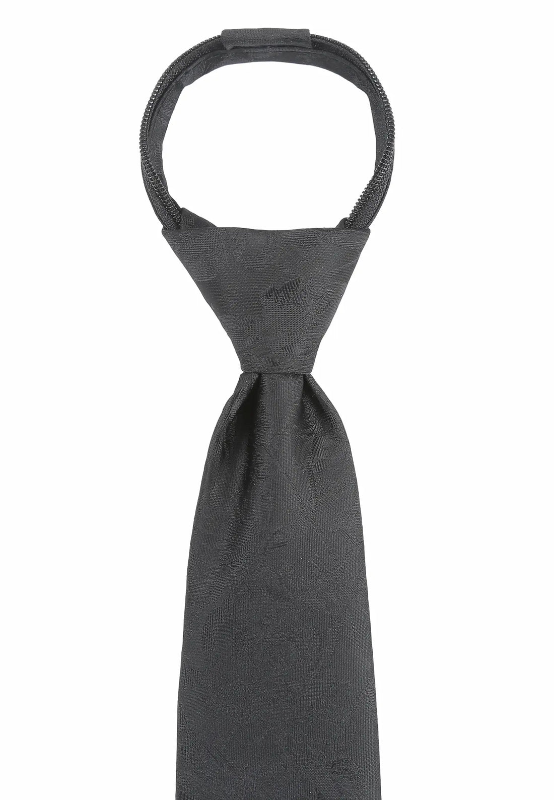 (Schwarz Blumenmuster) Zip-Trauerkrawatte vorgebunden mit Schlaufe, schwarze Krawatte mit Blumenmuster freigestellt