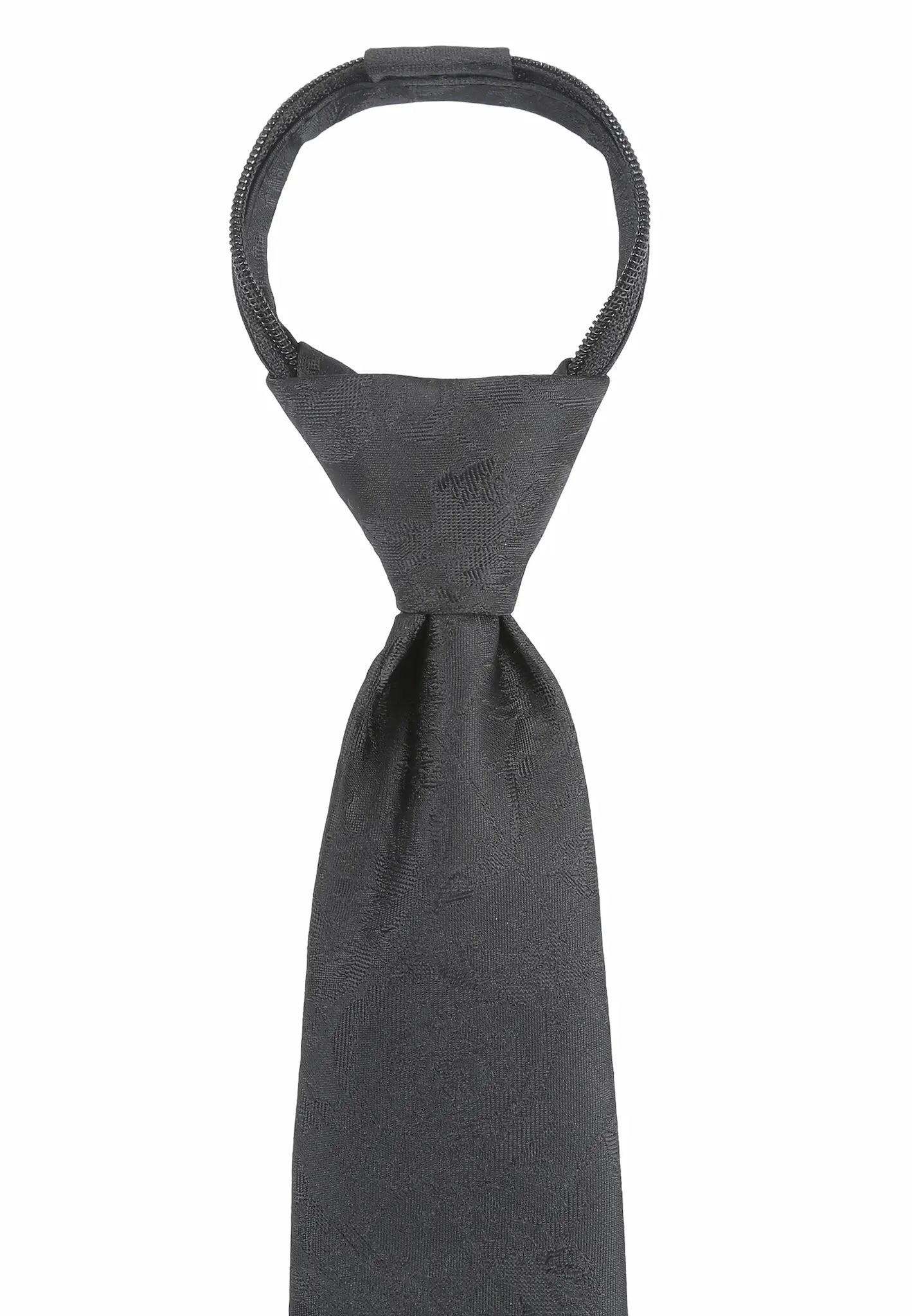 (Schwarz Blumenmuster) Zip-Trauerkrawatte vorgebunden mit Schlaufe, schwarze Krawatte mit Blumenmuster freigestellt