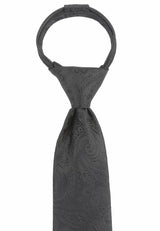 (Schwarz Paisley) Zip-Trauerkrawatte vorgebunden mit Schlaufe, schwarze Krawatte mit Paisley-Muster freigestellt