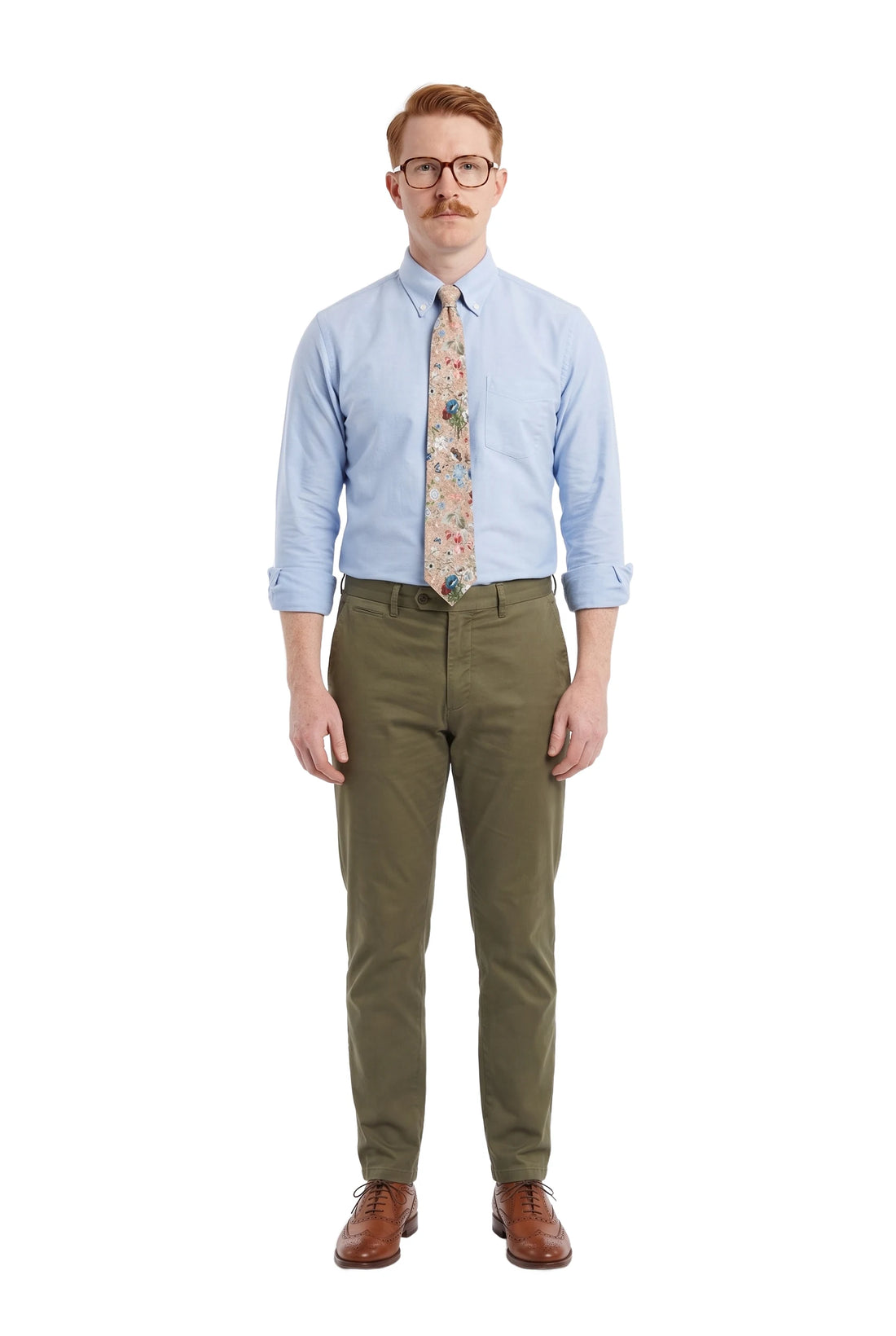 (Beige) krawatte herren blumenmuster seide getragen ganzkörper look