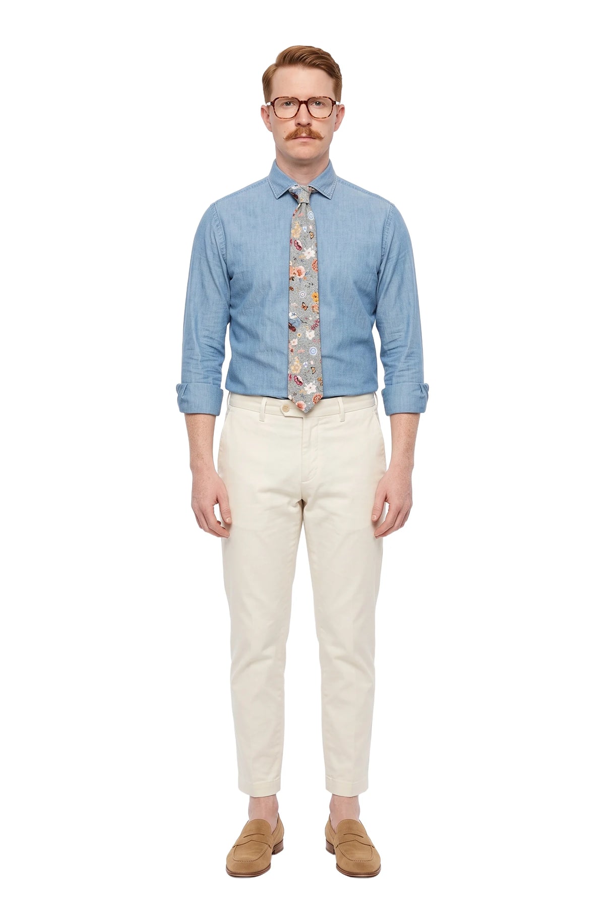 (Grau) krawatte herren blumenmuster seide getragen ganzkörper look